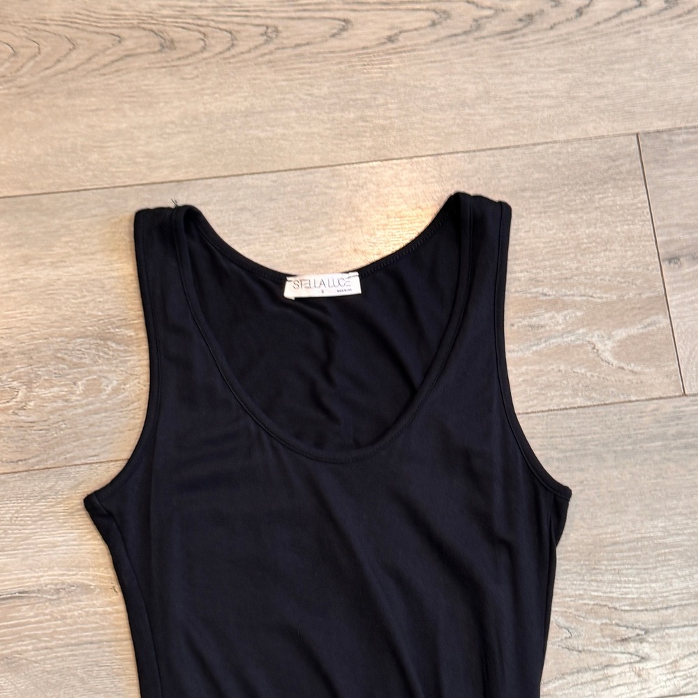 Stella Luce Black Tank Maxi Dress Twist Front Gathered Detail Sleeveless Small S - Picture 3 of 4